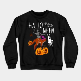 Halloween Skeleton Riding Kangaroo Funny Crewneck Sweatshirt